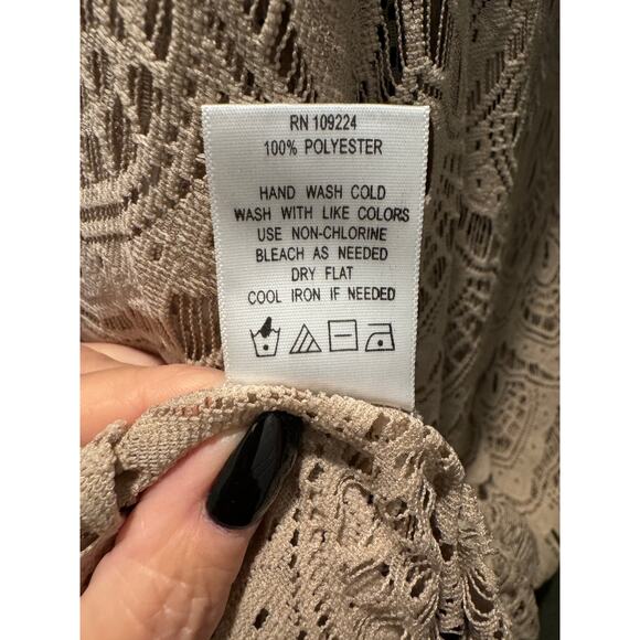 Indigo Soul Lace Cut-Out LS Taupe Women's Top Size M - Picture 4 of 4